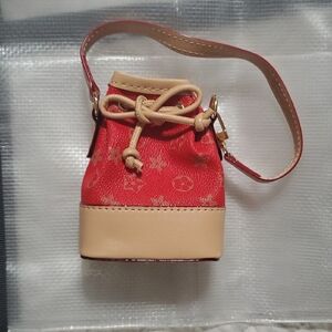 Stylish Red and Tan Miniature Bucket Bag